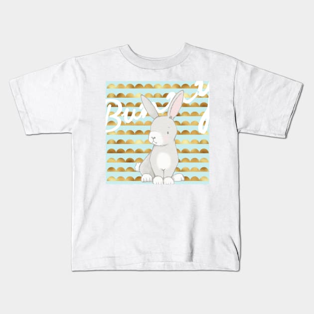 Little bunny on cute pattern Kids T-Shirt by NJORDUR